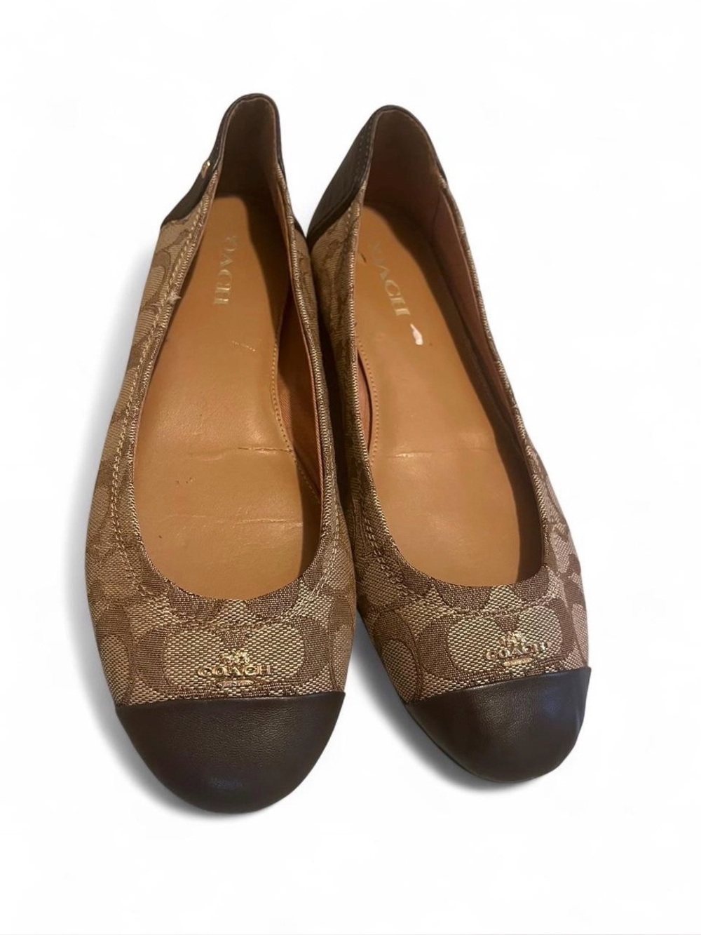 Coach Tan & Dark Brown Signature Canvas Cap-Toe Flats